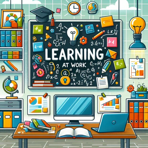 A cartoon picture that defines learning at work